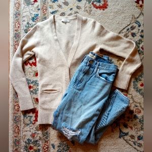 Madewell Wool Button Cardigan | 100% Merino | Cream Oatmeal Tan Color